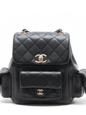 Chanel CC Logo Matelasse Caviar Skin Chain Backpack Black